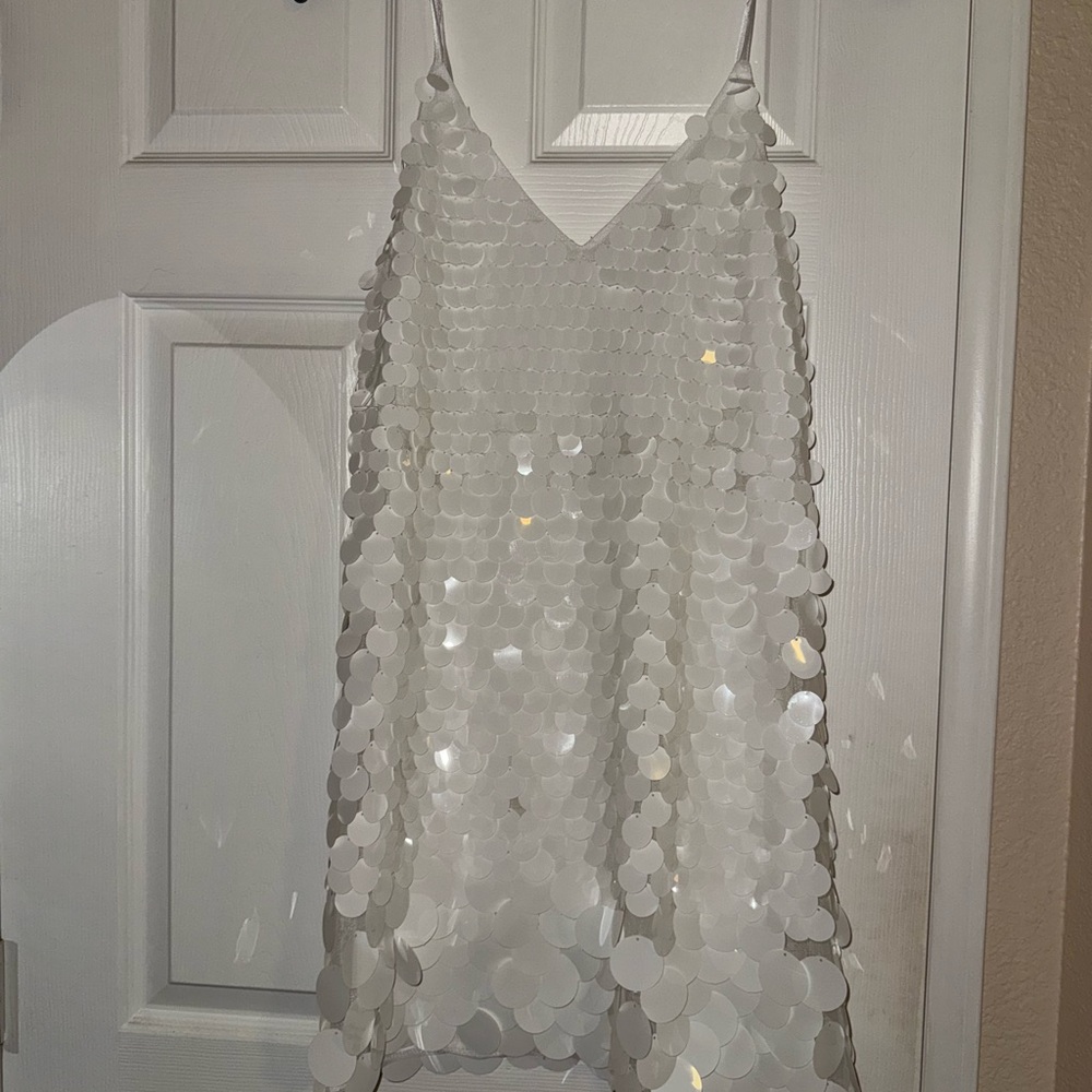 Francesca’s Boutique White Sequin Sleeveless Dress